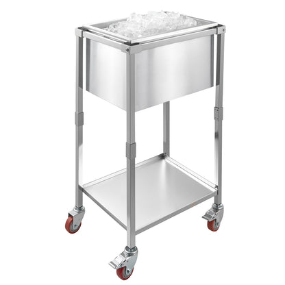 Rolling Ice Chest Cooler Cart, 22"L x 16"W x 38"H Stainless Steel Cooling Bin on Wheels, 32.8 Quart Outdoor Stand Up Cooler Trolley with Shelf, for Patio Backyard Party Bar Cold Drinks