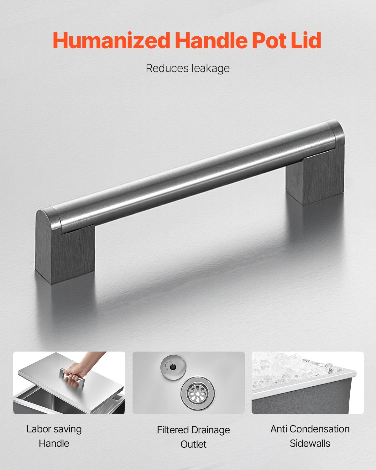 Drop in Ice Chest, 20"L x 14"W x 12"H Stainless Steel Drop in Cooler, 31.7 Quart Commercial Ice Bin with Pot Lid for Outdoor Kitchen Patio Bar, Drain-pipe Set Included, for Cold Wine Beer