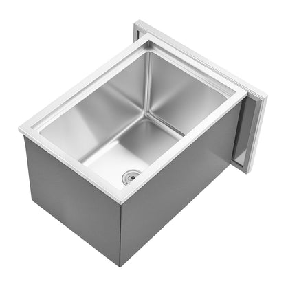 Drop in Ice Chest, 20"L x 14"W x 12"H Stainless Steel Drop in Cooler, 31.7 Quart Commercial Ice Bin with Pot Lid for Outdoor Kitchen Patio Bar, Drain-pipe Set Included, for Cold Wine Beer