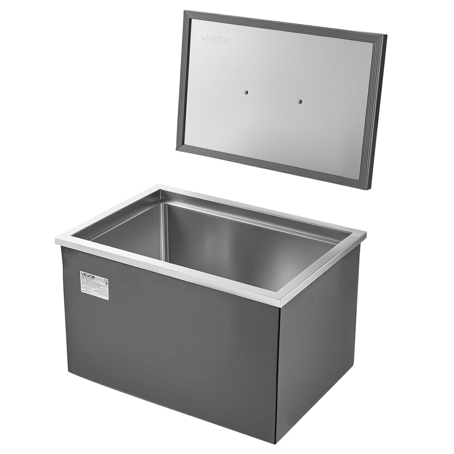 Drop in Ice Chest, 20"L x 14"W x 12"H Stainless Steel Drop in Cooler, 31.7 Quart Commercial Ice Bin with Pot Lid for Outdoor Kitchen Patio Bar, Drain-pipe Set Included, for Cold Wine Beer