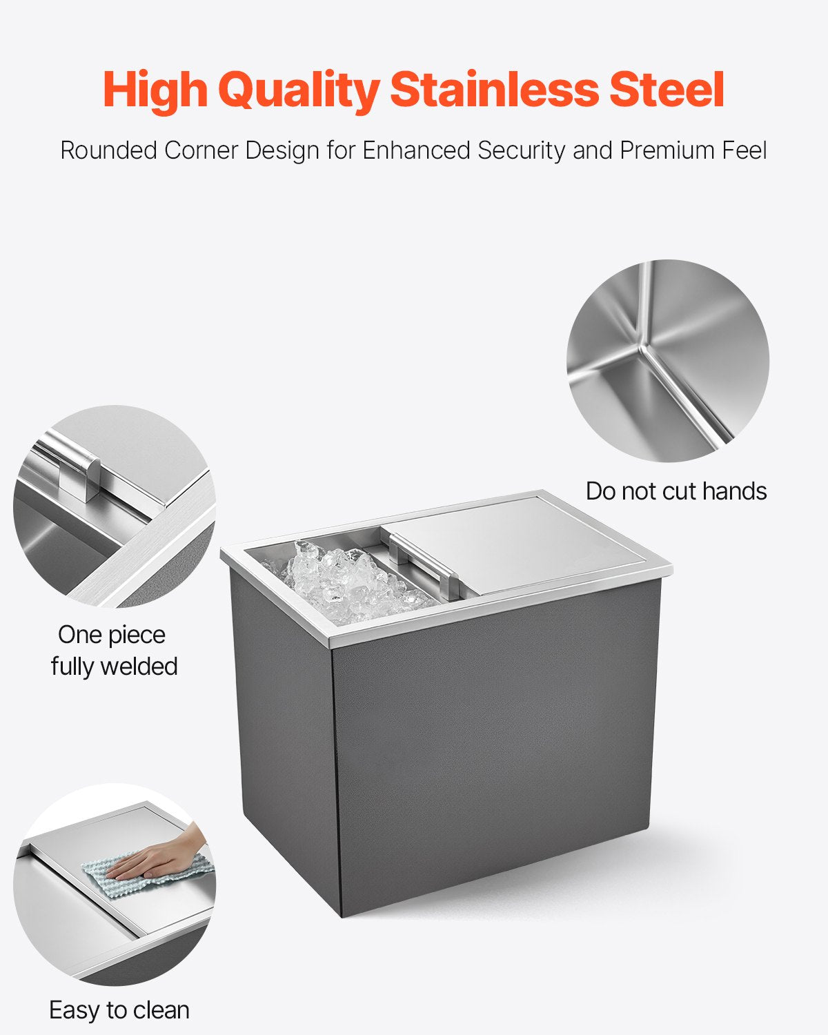 Drop in Ice Chest, 18"L x 12"W x 15"H Stainless Steel Drop in Cooler, 28.6 Quart Commercial Ice Bin with Sliding Lid for Outdoor Kitchen Patio Bar, Drain-pipe Set Included, for Cold Wine Beer