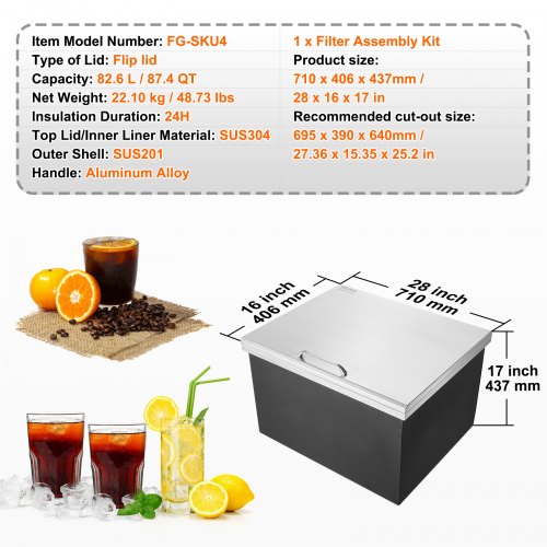 68 x 43 x 43 cm in stainless steel cooler box with lid | EU