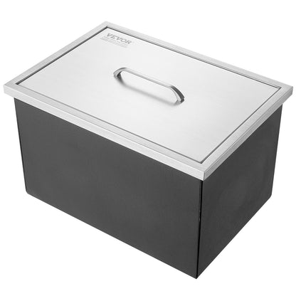 Drop in Ice Chest, 20"L x 14"W x 12"H Stainless Steel Ice Cooler, Commercial Ice Container with Lid, 40 qt Outdoor Kitchen Ice Bar, Drain Pipe and Drain Plug Included, for Cold Wine Beer