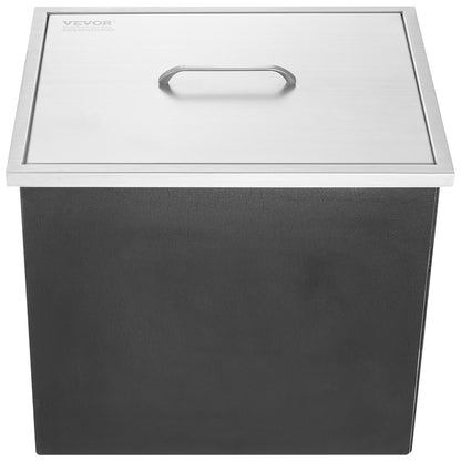 Drop in Ice Chest, 20"L x 14"W x 12"H Stainless Steel Ice Cooler, Commercial Ice Container with Lid, 40 qt Outdoor Kitchen Ice Bar, Drain Pipe and Drain Plug Included, for Cold Wine Beer