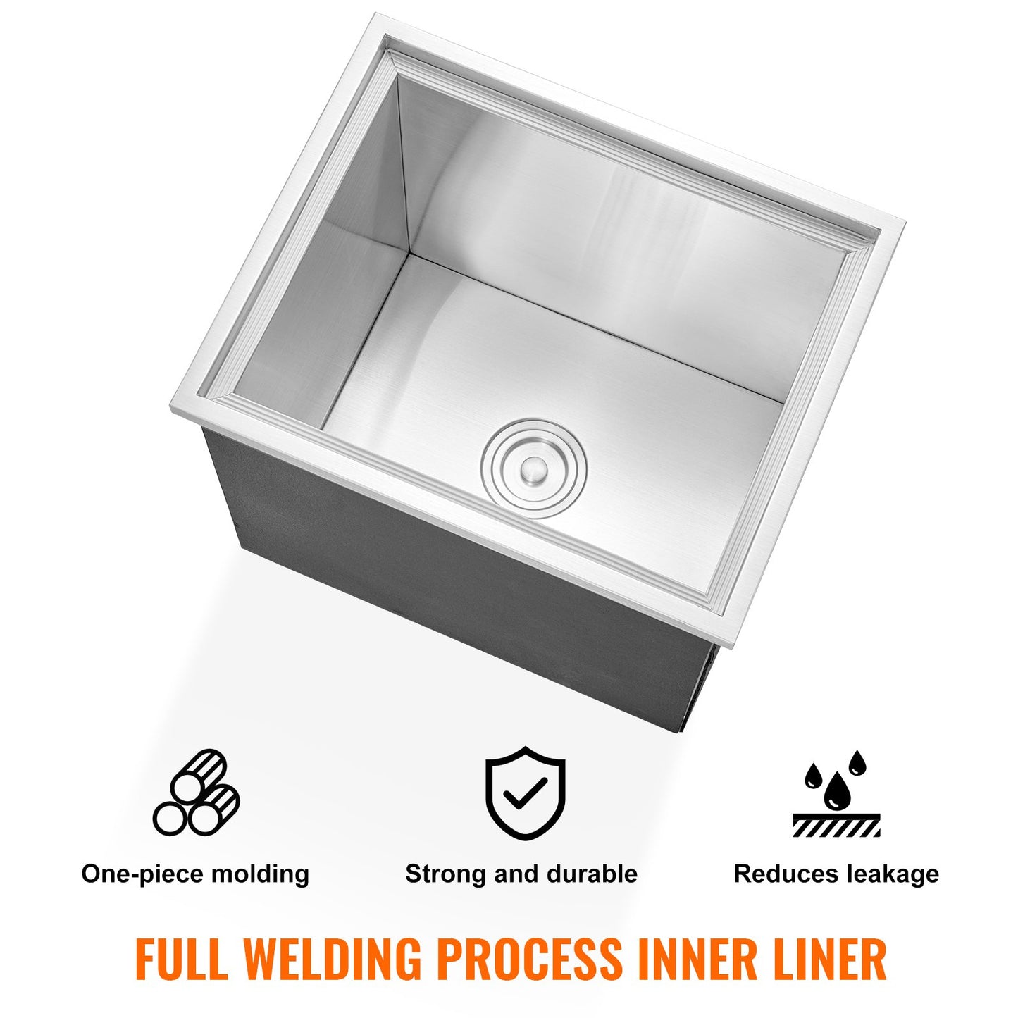 Drop in Ice Chest, 21"L x 17"B x 18"H iskylare i rostfritt stål, kommersiell isbehållare med lock, 40 qt utomhuskök isbar, avloppsrör och avloppsplugg ingår, för kall vinöl