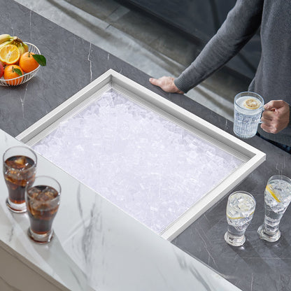 Drop in Ice Chest, 21"L x 17"W x 18"H Stainless Steel Ice Cooler, Commercial Ice Bin with Cover, 40 qt Outdoor Kitchen Ice Bar, Drain-pipe and Drain Plug Included, for Cold Wine Beer