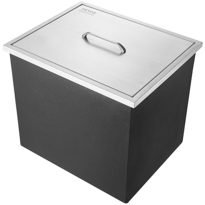 Drop in Ice Chest, 21"L x 17"B x 18"H iskylare i rostfritt stål, kommersiell isbehållare med lock, 40 qt utomhuskök isbar, avloppsrör och avloppsplugg ingår, för kall vinöl