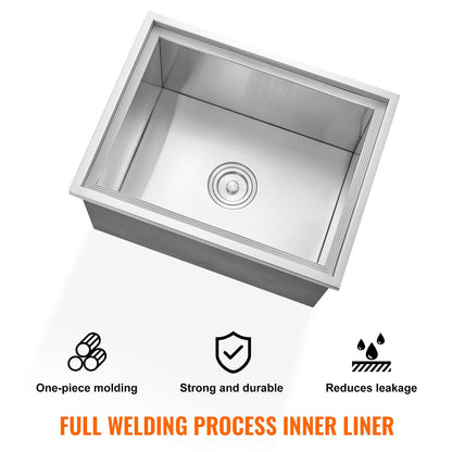 Einbau-Eisbox, 55,9 cm L x 43,2 cm B x 30,5 cm H, Edelstahl-Eiskühler, gewerblicher Eisbehälter mit Deckel, 40 qt Eisbar für die Outdoor-Küche, Abflussrohr und Ablassschraube im Lieferumfang enthalten, für kaltes Weinbier