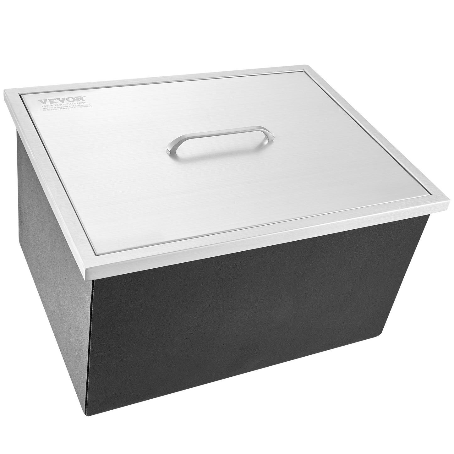 Einbau-Eisbox, 55,9 cm L x 43,2 cm B x 30,5 cm H, Edelstahl-Eiskühler, gewerblicher Eisbehälter mit Deckel, 40 qt Eisbar für die Outdoor-Küche, Abflussrohr und Ablassschraube im Lieferumfang enthalten, für kaltes Weinbier