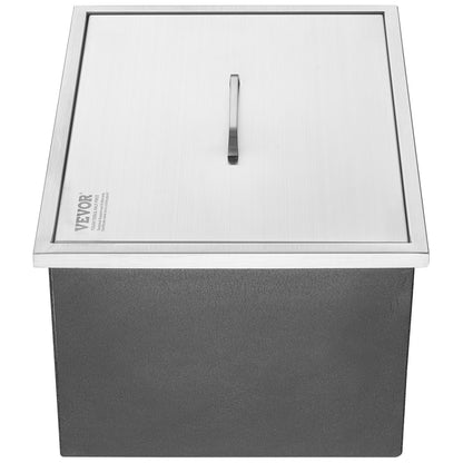 Einbau-Eisbox, 55,9 cm L x 43,2 cm B x 30,5 cm H, Edelstahl-Eiskühler, gewerblicher Eisbehälter mit Deckel, 40 qt Eisbar für die Outdoor-Küche, Abflussrohr und Ablassschraube im Lieferumfang enthalten, für kaltes Weinbier