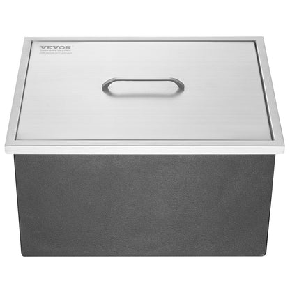 Einbau-Eisbox, 55,9 cm L x 43,2 cm B x 30,5 cm H, Edelstahl-Eiskühler, gewerblicher Eisbehälter mit Deckel, 40 qt Eisbar für die Outdoor-Küche, Abflussrohr und Ablassschraube im Lieferumfang enthalten, für kaltes Weinbier