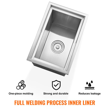 Drop in Ice Chest, 18"L x 12"W x 14.5"H Stainless Steel Ice Cooler, Commercial Ice Container with Sliding Lid, 40.9 qt Outdoor Kitchen Ice Bar, Drain Pipe and Drain Plug Included, for Cold Wine Beer