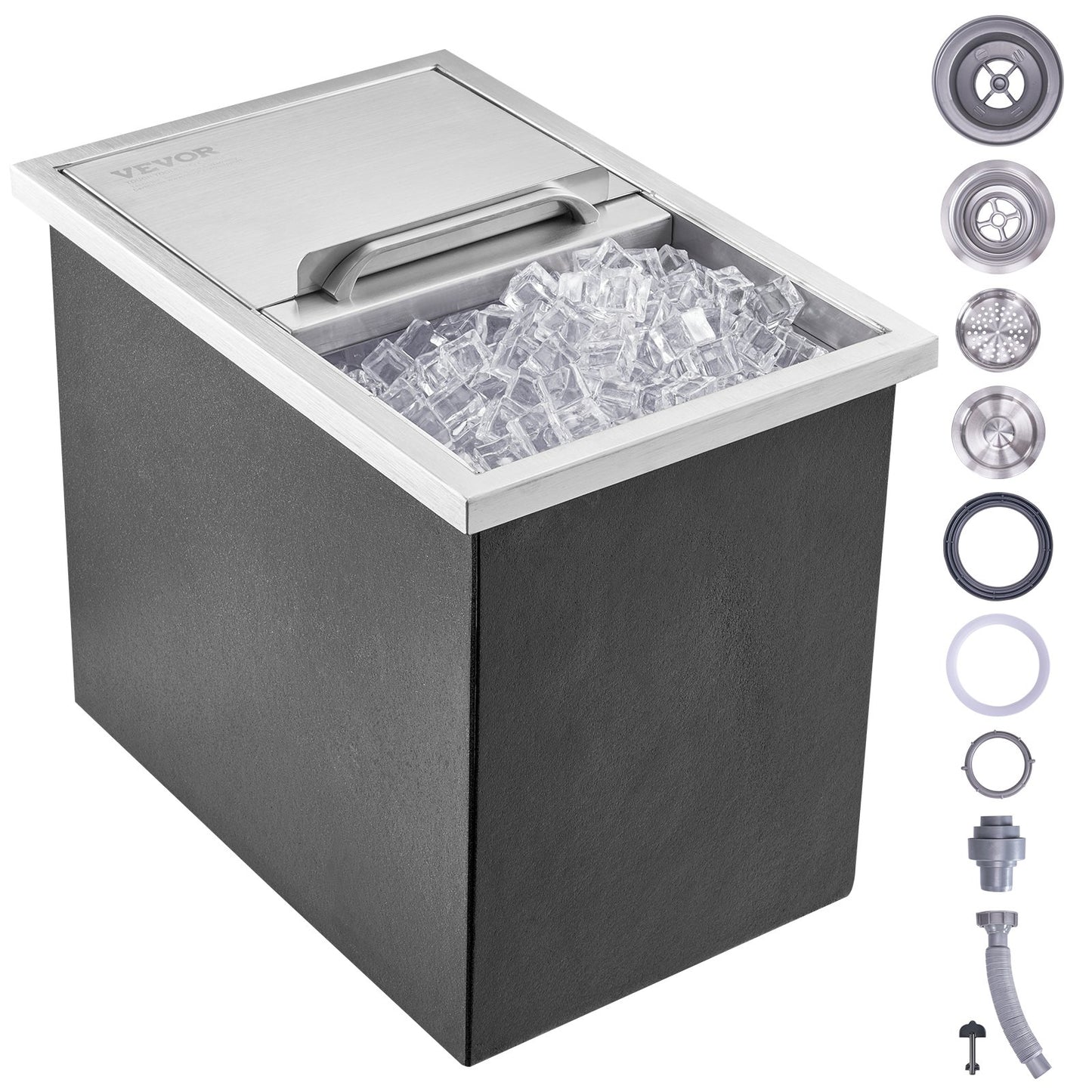 Drop in Ice Chest, 18"L x 12"W x 14.5"H Stainless Steel Ice Cooler, Commercial Ice Container with Sliding Lid, 40.9 qt Outdoor Kitchen Ice Bar, Drain Pipe and Drain Plug Included, for Cold Wine Beer