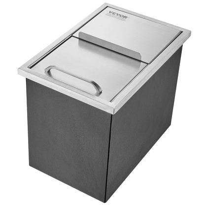 Drop in Ice Chest, 18"L x 12"W x 14.5"H Stainless Steel Ice Cooler, Commercial Ice Container with Sliding Lid, 40.9 qt Outdoor Kitchen Ice Bar, Drain Pipe and Drain Plug Included, for Cold Wine Beer