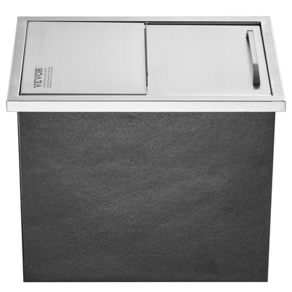 Drop in Ice Chest, 18"L x 12"W x 14.5"H Stainless Steel Ice Cooler, Commercial Ice Container with Sliding Lid, 40.9 qt Outdoor Kitchen Ice Bar, Drain Pipe and Drain Plug Included, for Cold Wine Beer