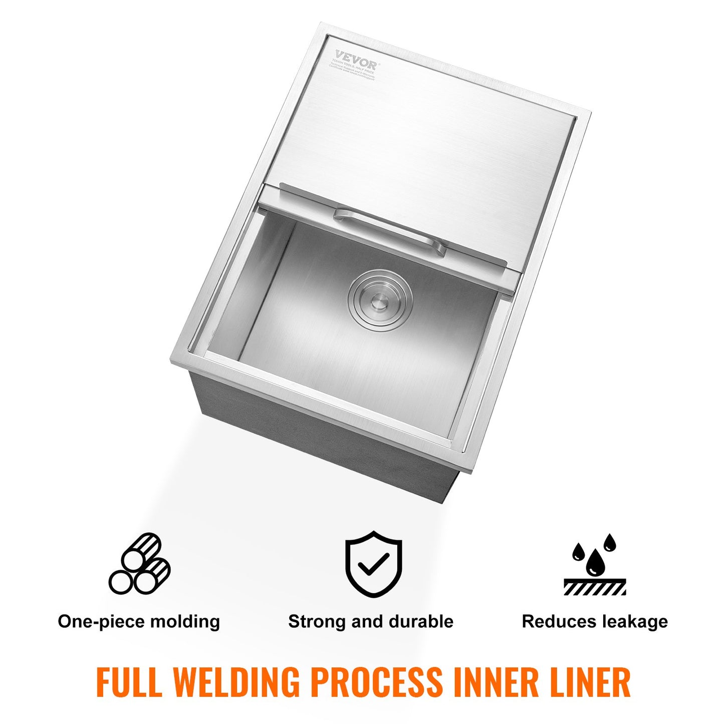 Drop in Ice Chest, 24"L x 18"B x 13"H iskylare i rostfritt stål, kommersiell isbehållare med skjutlock, 40,9 qt utomhuskök Ice Bar, avloppsrör och avloppsplugg ingår, för kall vinöl