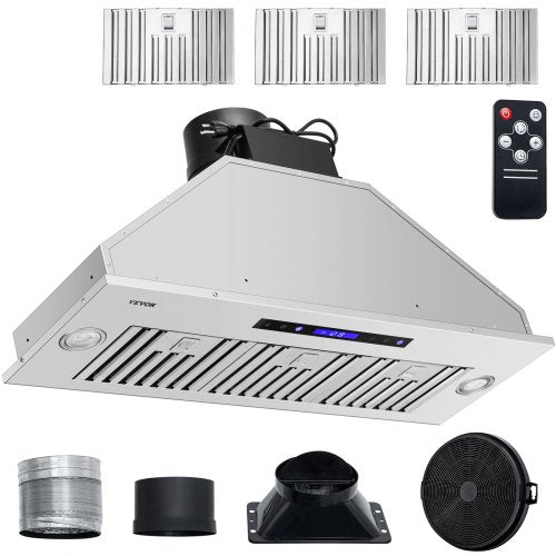 Insert Range Hood, 900CFM 4-Speed, 36 Inch Stainless Steel Built-in Kitchen Vent with Touch & Remote Control LED Lights Baffle Filters, Ducted/Ductless Convertible, ETL Listed