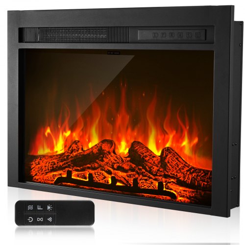 Electric Fireplace Insert, 28.5 inch Recessed and Wall Mounted with Adjustable Flame Color Brightness & 8h Timer & Remote Control, Indoor Heater w/ 750W/1500W Dual Heating Modes, 5000BTU Black