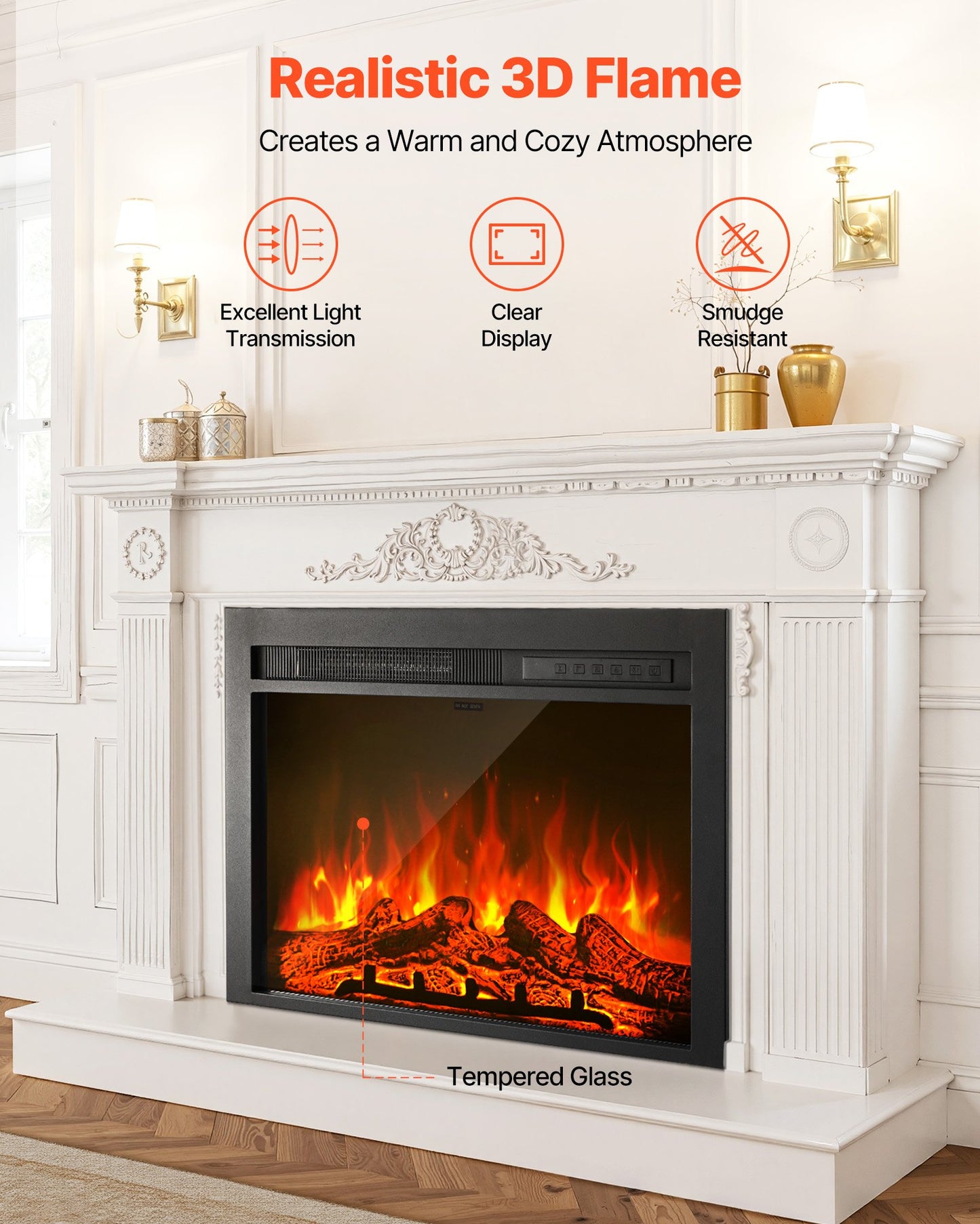 Electric Fireplace Insert, 28.5 inch Recessed and Wall Mounted with Adjustable Flame Color Brightness & 8h Timer & Remote Control, Indoor Heater w/ 750W/1500W Dual Heating Modes, 5000BTU Black