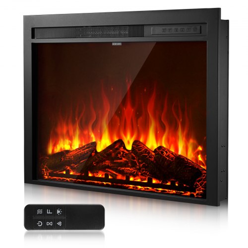 Electric Fireplace Insert, 35 inch Recessed and Wall Mounted with Adjustable Flame Color Brightness & 8h Timer & Remote Control, Indoor Heater w/ 750W/1500W Dual Heating Modes, 5000BTU Black