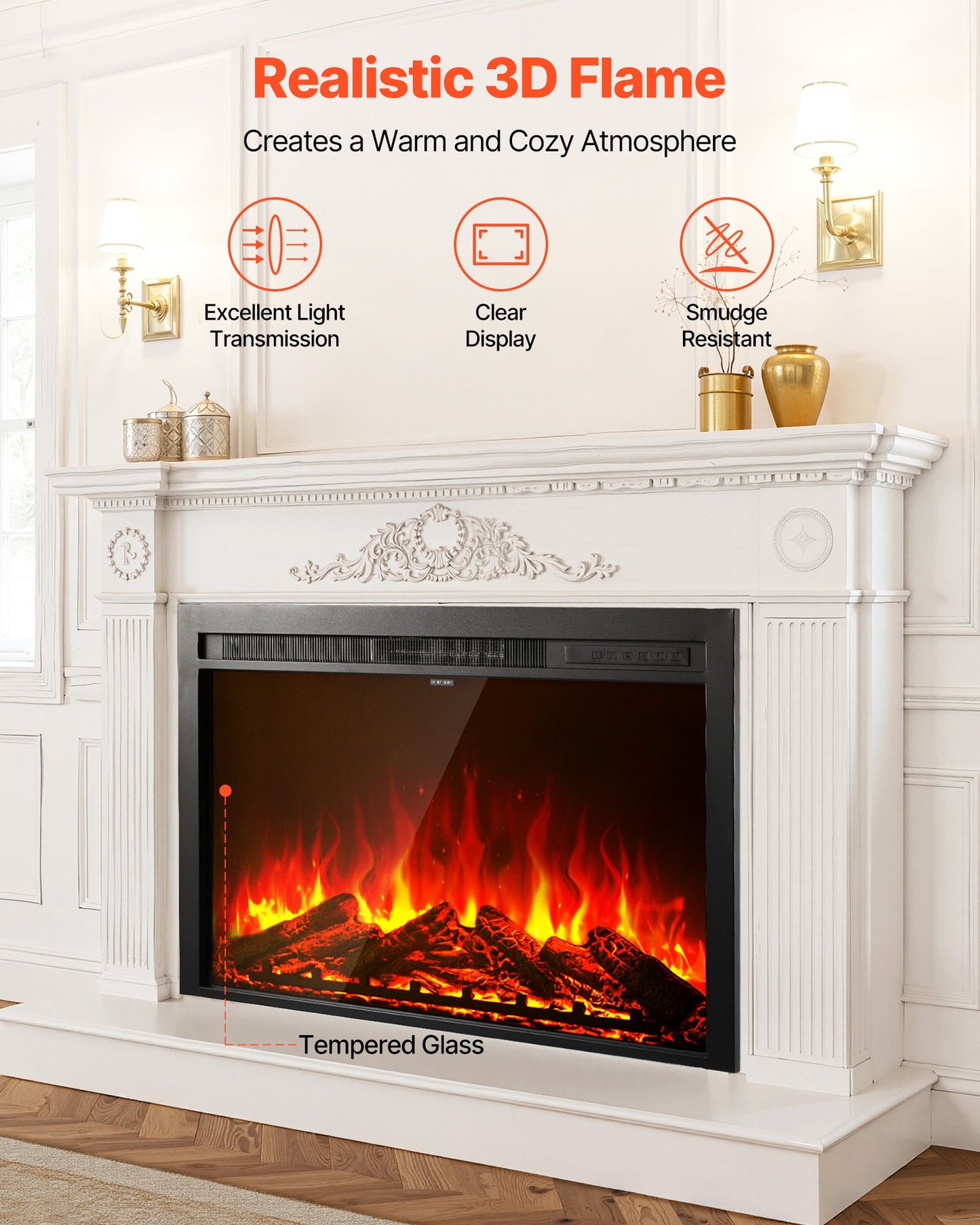 Electric Fireplace Insert, 40 inch Recessed and Wall Mounted with Adjustable Flame Color Brightness & 8h Timer & Remote Control, Indoor Heater w/ 750W/1500W Dual Heating Modes, 5000BTU Black