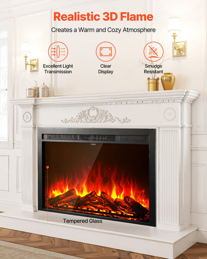 Electric Fireplace Insert, 40 inch Recessed and Wall Mounted with Adjustable Flame Color Brightness & 8h Timer & Remote Control, Indoor Heater w/ 750W/1500W Dual Heating Modes, 5000BTU Black