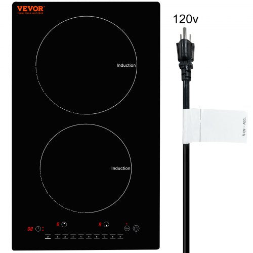 Electric Cooktop, 2 Burners, 12'' Induction Stove Top, Built-in Magnetic Cooktop 1800W, 9 Heating Level Multifunctional Burner, LED Touch Screen w/ Child Lock & Over-Temperature Protection