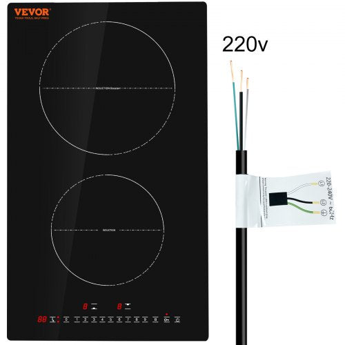 Electric Cooktop, 2 Burners, 12'' Induction Stove Top, Built-in Magnetic Cooktop 3000W, 9 Heating Level Multifunctional Burner, LED Touch Screen w/ Child Lock & Over-Temperature Protection