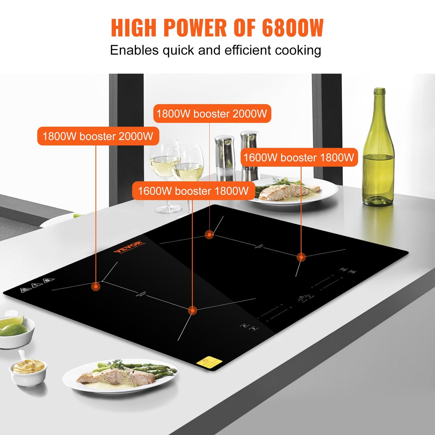 24 tums elektrisk spishäll 4 brännare keramisk glas spis med touchkontroll