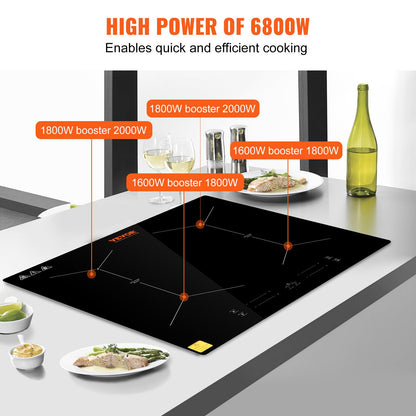 24 tums elektrisk spishäll 4 brännare keramisk glas spis med touchkontroll