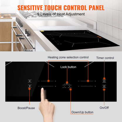 24 tums elektrisk spishäll 4 brännare keramisk glas spis med touchkontroll