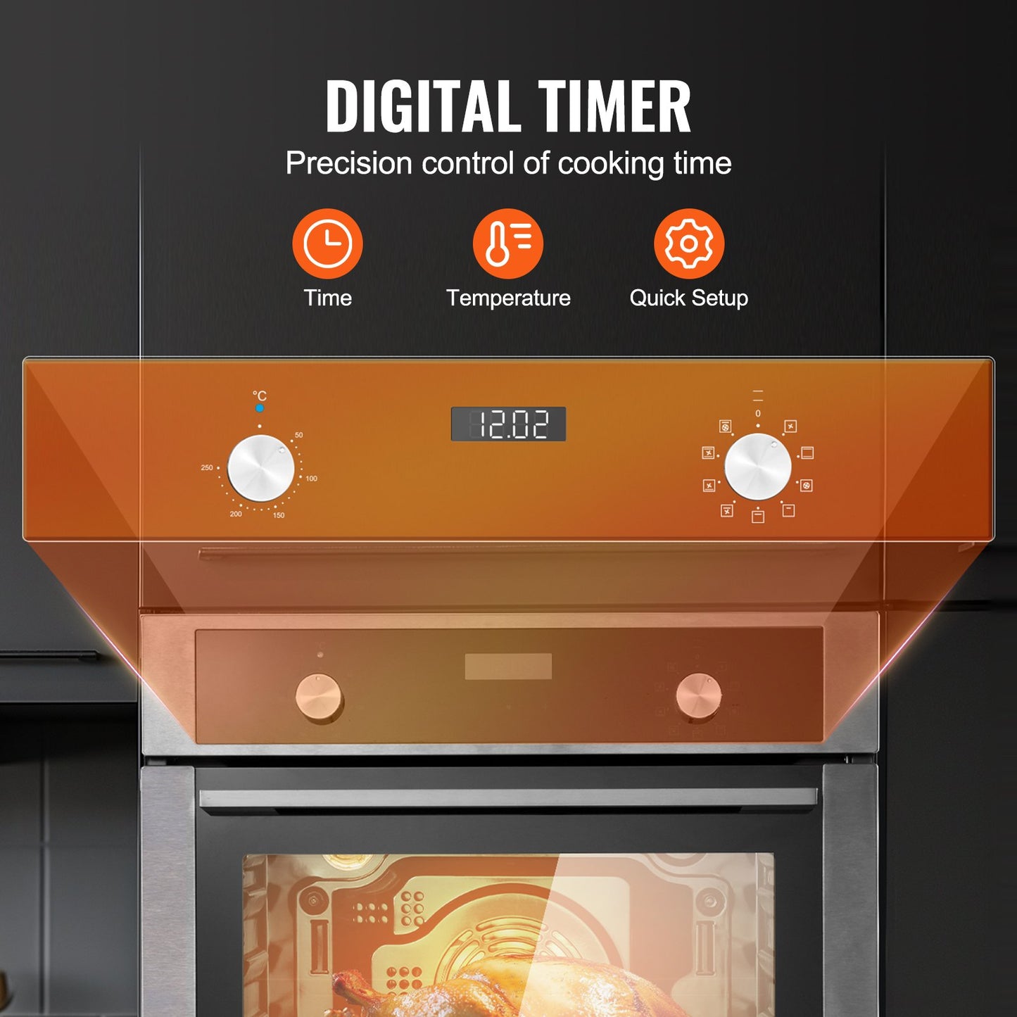 Single Wall Oven 24" Electric Built-in Wall Oven 9 Functions 2.68 Cu. Ft