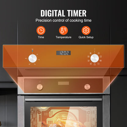 Single Wall Oven 24" Electric Built-in Wall Oven 9 Functions 2.68 Cu. Ft