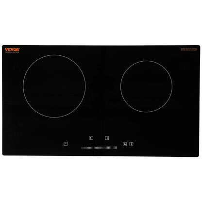 Electric Cooktop, 24 inch 2 Burners Built-in Electric Stove Top, 1800W Ceramic Top Radiant Cooktop with Glass Panel, Touch Control, Timer, Child Lock, 9 Heat Level, Residual Heat Indicator, 120V