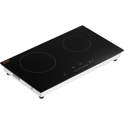 Electric Cooktop, 24 inch 2 Burners Built-in Electric Stove Top, 1800W Ceramic Top Radiant Cooktop with Glass Panel, Touch Control, Timer, Child Lock, 9 Heat Level, Residual Heat Indicator, 120V