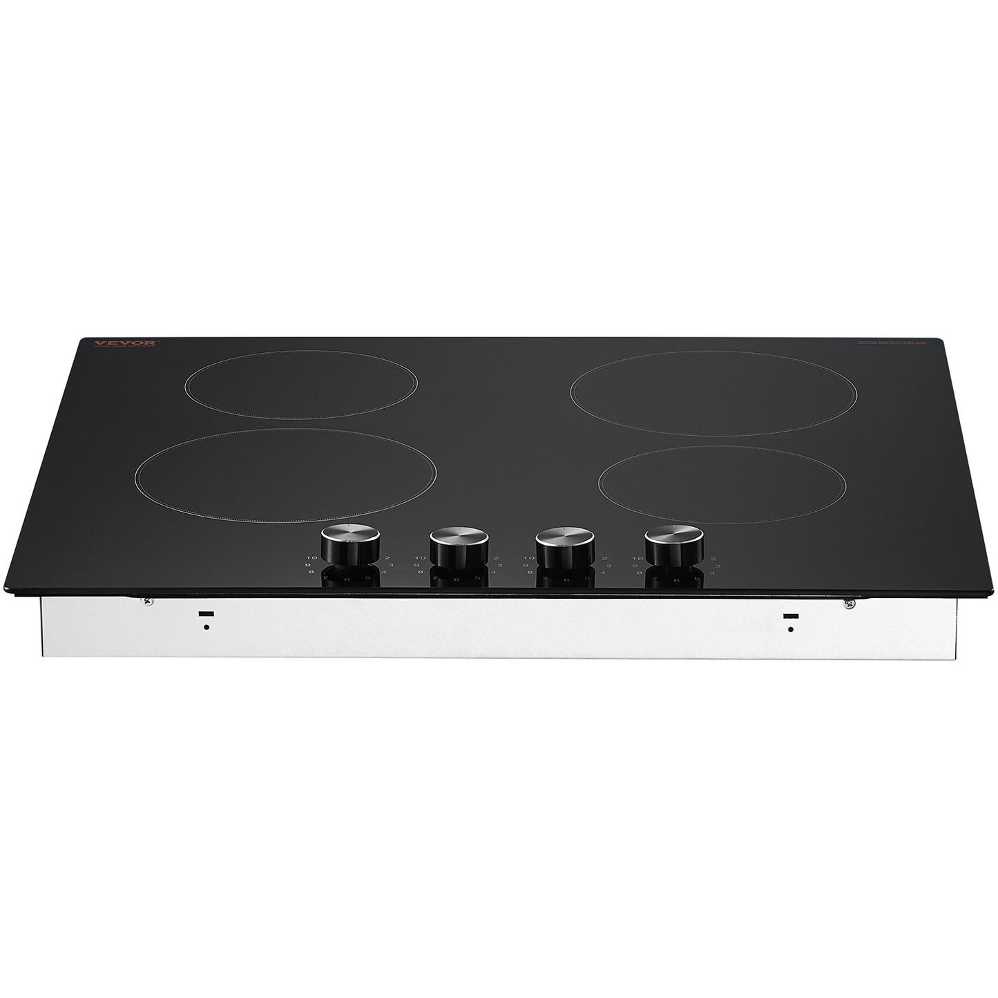 Electric Cooktop, 24 inch 4 Burners Built-in Electric Stove Top, 6000W Ceramic Top Radiant Cooktop, with Glass Panel, Knob Control, 11 Heat Levels, 220-240V, Hard Wire (No Plug)