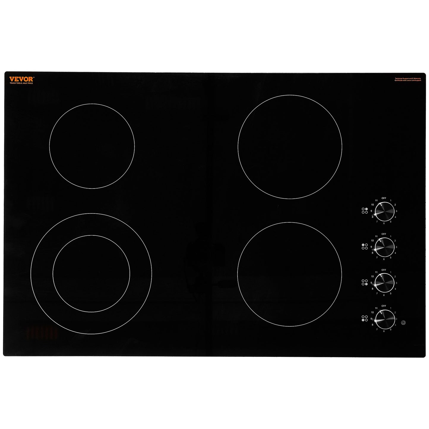 Electric Cooktop, 30 inch 4 Burners Built-in Electric Stove Top, 7200W Ceramic Top Radiant Cooktop, with Glass Panel, Knob Control, 11 Heat Levels, 220-240V, Hard Wire (No Plug)