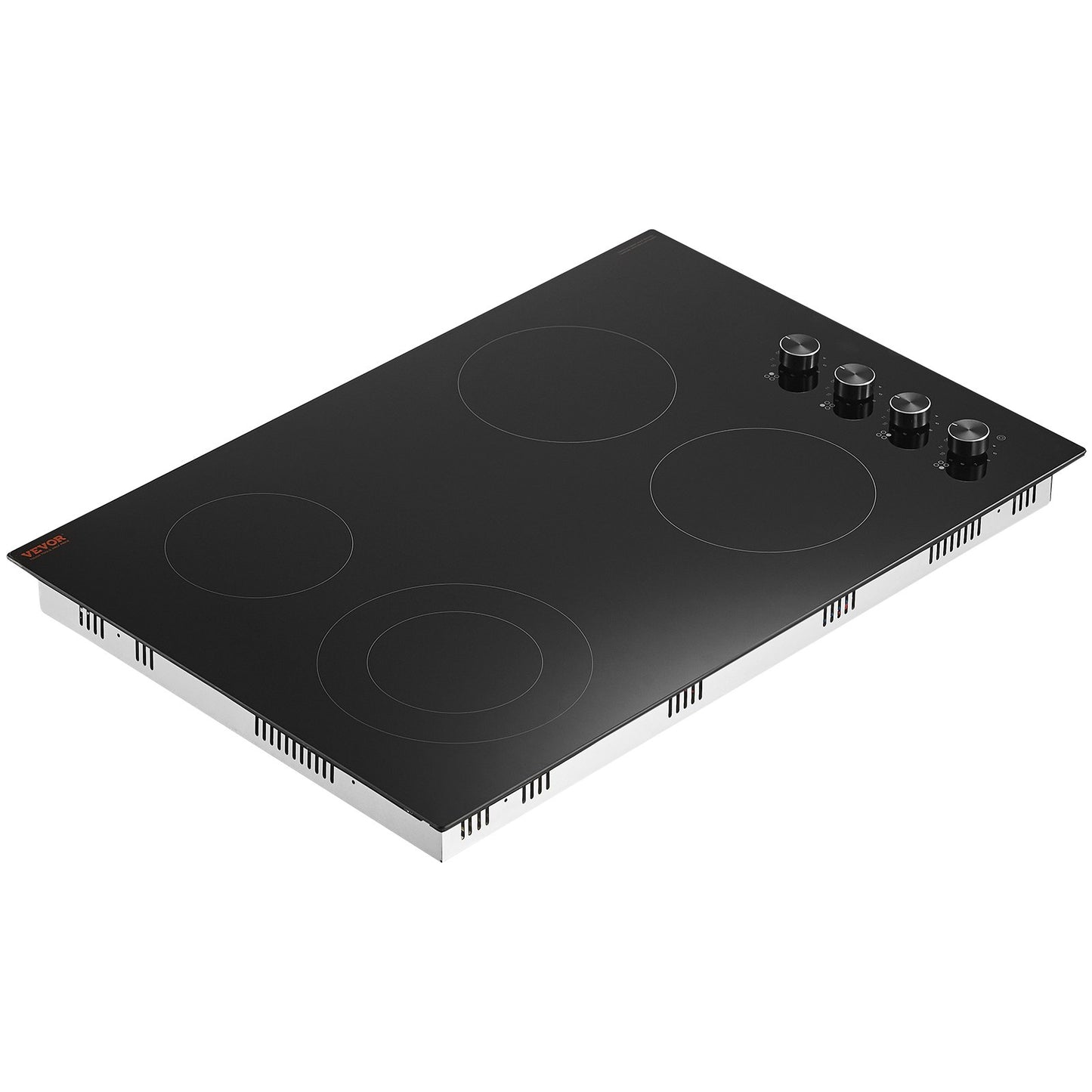 Electric Cooktop, 30 inch 4 Burners Built-in Electric Stove Top, 7200W Ceramic Top Radiant Cooktop, with Glass Panel, Knob Control, 11 Heat Levels, 220-240V, Hard Wire (No Plug)