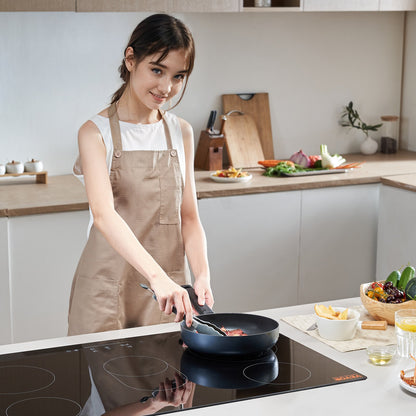 Electric Cooktop, 36 inch 5 Burners Built-in Electric Stove Top, 8600W Ceramic Top Radiant Cooktop with Glass Panel, Touch Control, Timer, Child Lock, 9 Heat Level, 220-240V, Hard Wire (No Plug)