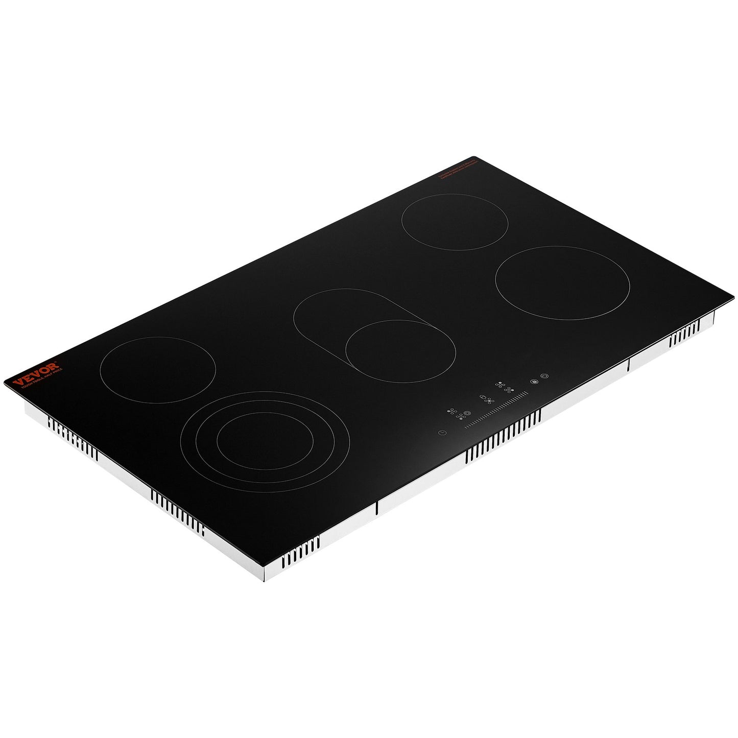 Electric Cooktop, 36 inch 5 Burners Built-in Electric Stove Top, 8600W Ceramic Top Radiant Cooktop with Glass Panel, Touch Control, Timer, Child Lock, 9 Heat Level, 220-240V, Hard Wire (No Plug)