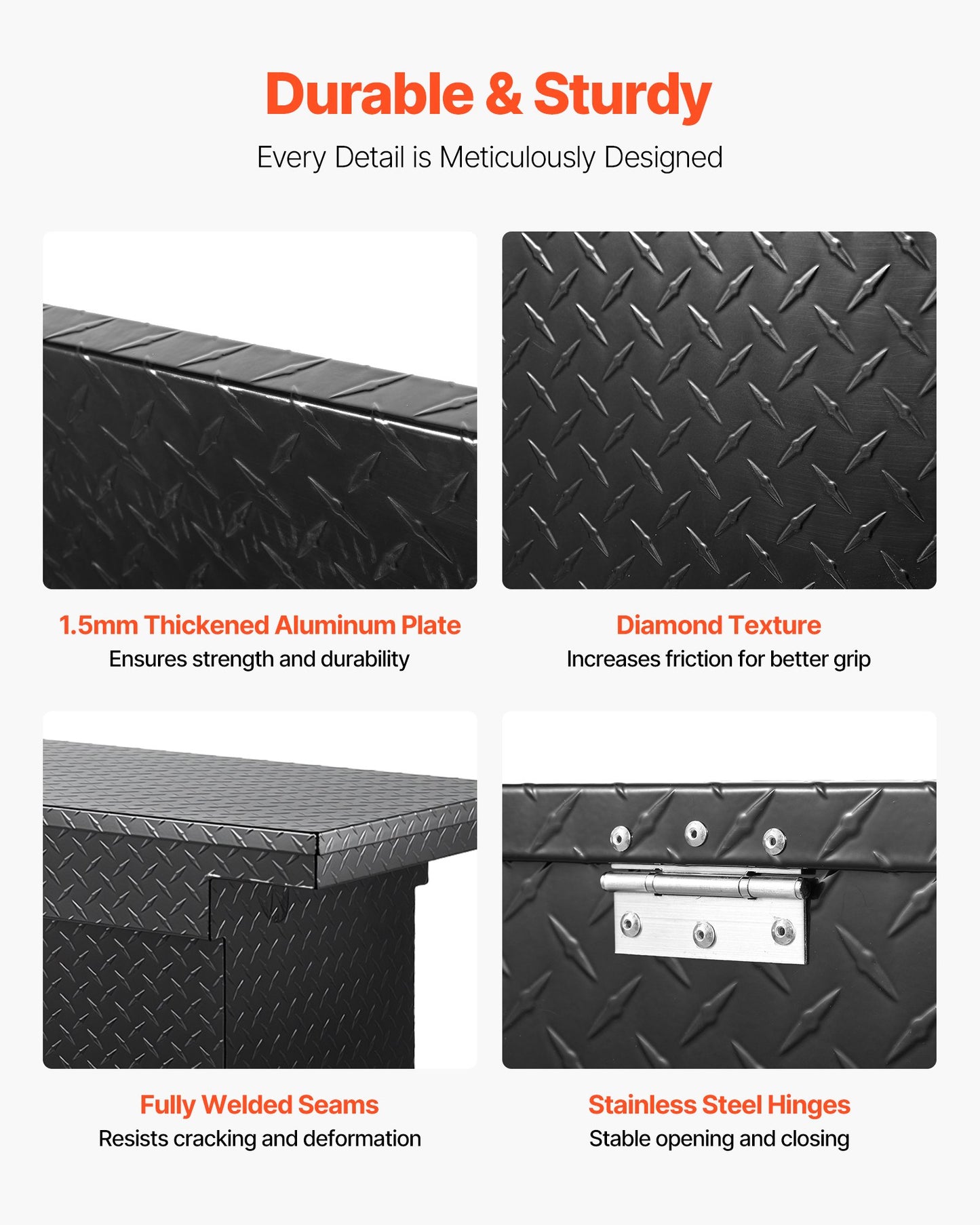 Crossover Truck Tool Box, 69x20x18 In, Heavy Duty Aluminum Toolbox with Diamond Texture, Pick Up Truck Bed RV Trailer Toolbox, Waterproof Storage Organizer with Lock, Keys, Side Handles, Black