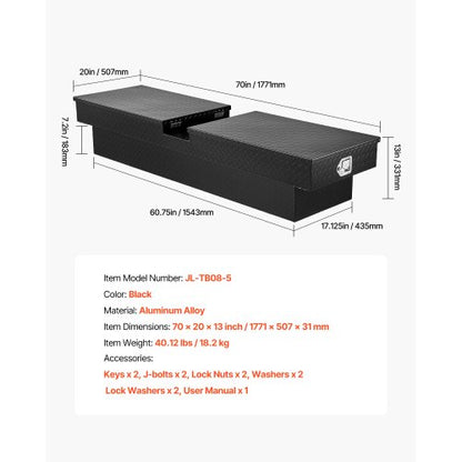 Crossover Verktygslåda 70x20x13 Tum Robust Aluminium Verktygslåda för Lastbilsflak