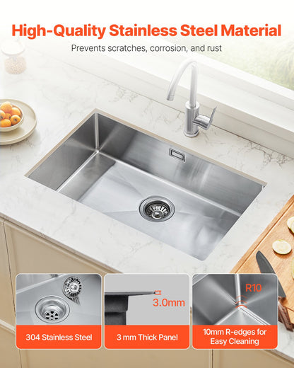 76cm Sink Undermount Single Bowl Drop-In Basin Stainless Steel Bar