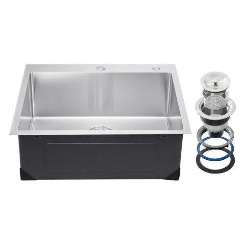 25 inch Kitchen Sink Workstation, 304 Stainless Steel Top Mount Sinks, Drop-In Single Bowl Farmhouse Basin with Accessories, Household Dishwasher Sinks for RV, Prep Kitchen, Laundry Room, Bar