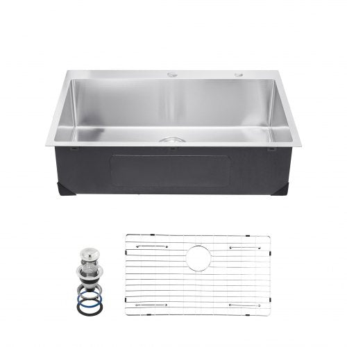 33 inch Kitchen Sink Workstation, 304 Stainless Steel Top Mount Sinks, Drop-In Single Bowl Farmhouse Basin with Accessories, Household Dishwasher Sinks for RV, Prep Kitchen, Laundry Room, Bar