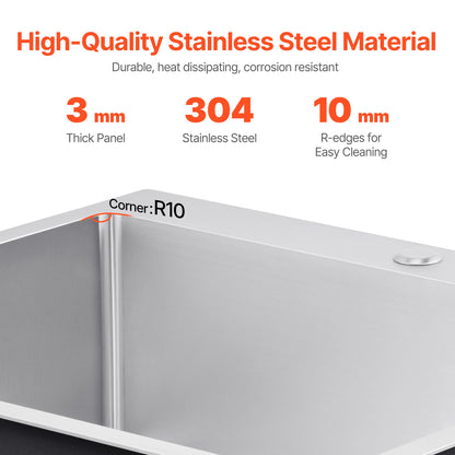 33 inch Kitchen Sink Workstation, 304 Stainless Steel Top Mount Sinks, Drop-In Single Bowl Farmhouse Basin with Accessories, Household Dishwasher Sinks for RV, Prep Kitchen, Laundry Room, Bar