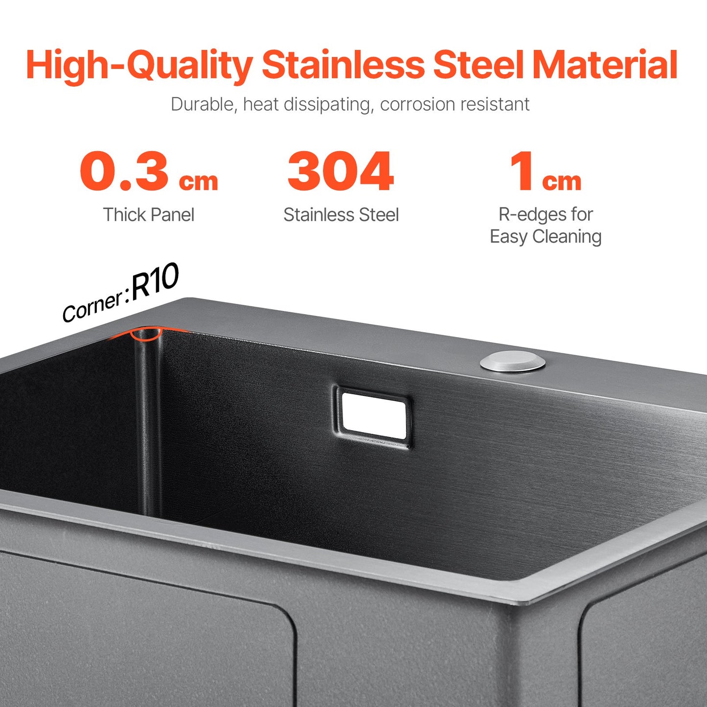 40cm Spüle Topmount Einzelbecken Einbauspüle Edelstahl Schwarz