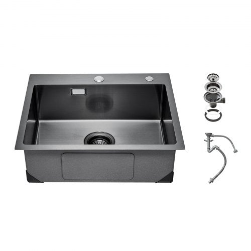 55cm Sink Topmount Single Bowl Drop-In Basin Stainless Steel Black | EU