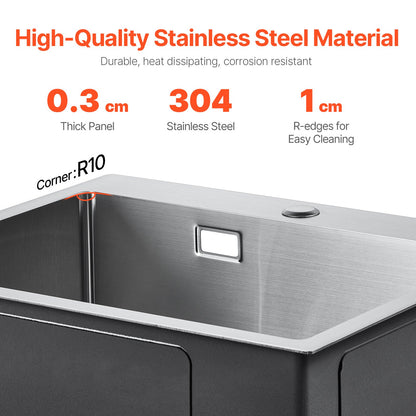 68cm Sink Top Mount Single Bowl Drop-In Basin Stainless Steel Bar