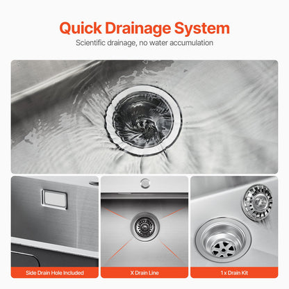 68cm Sink Top Mount Single Bowl Drop-In Basin Stainless Steel Bar